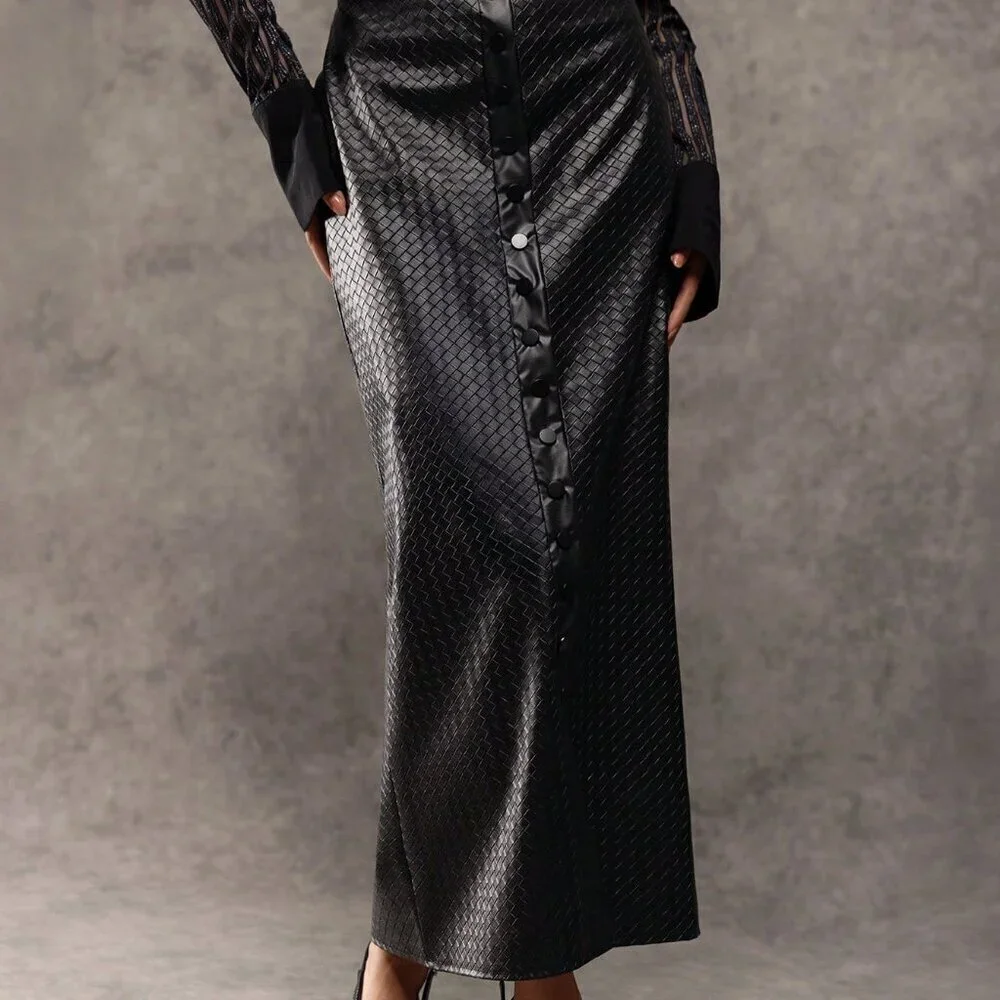 Black Elegant Women's PU Leather High Waist Slim Fit Pencil Skirt